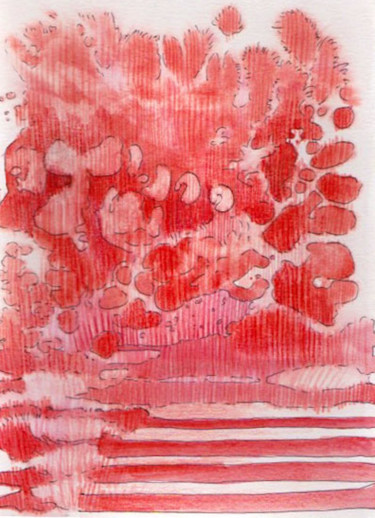 Peinture intitulée "Arbre rouge" par Delphine Mabed, Œuvre d'art originale, Aquarelle