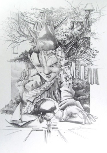 图画 标题为“Terre Paisible” 由Thierry Mordant, 原创艺术品, 铅笔