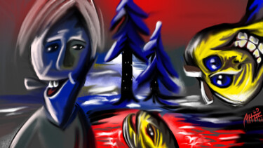 Digitale Kunst mit dem Titel "Wer ist im Wasser?" von Manfred Hoppe, Original-Kunstwerk, Digitale Malerei
