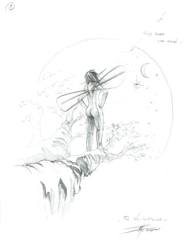 제목이 "Croquis Préparatoir…"인 그림 Thierry Mordant로, 원작, 볼펜