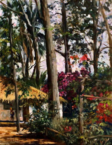 Arbres et Bougainvilliers Peinture intitulée "Arbres et Bougainvi…" par Jean-François Grébert, Œuvre d'art originale, Huile