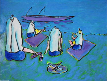 Peinture intitulée "PIQUE-NIQUE AU BORD…" par Jean Mirre, Œuvre d'art originale, Huile