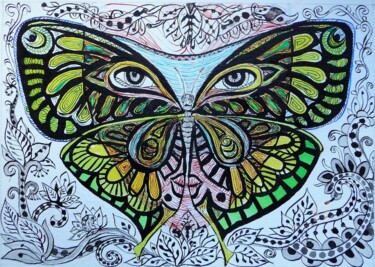 Drawing titled "La demoiselle, le l…" by Jacqueline Klocke, Original Artwork, Ink
