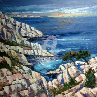 Peinture intitulée "Bleue calanque" par Milorv, Œuvre d'art originale, Huile