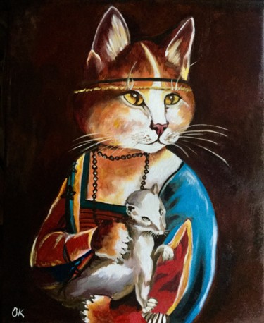 Peinture intitulée "Cat with ermine" par Olga Koval, Œuvre d'art originale, Huile