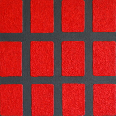 Painting titled "Red oblongs on a gr…" by Henk Broeke, Original Artwork, Acrylic Mounted on Wood Stretcher frame