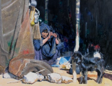 Peinture intitulée "La tente" par Annie Puybareau, Œuvre d'art originale, Huile