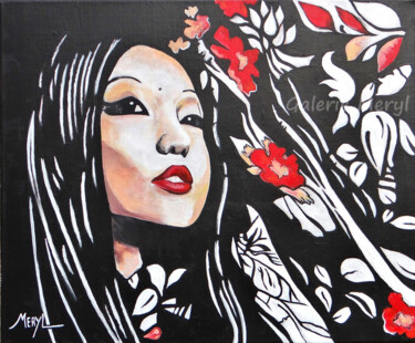 Peinture intitulée "Sakura" par Meryl, Œuvre d'art originale, Acrylique Monté sur Châssis en bois