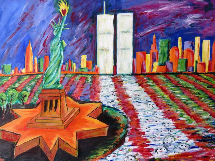 New York Manhattan 911 ghosts 绘画, 15.8x19.7 in