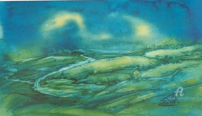 Painting titled "GREEN MAGIC OF NATU…" by Suddha Sama, Original Artwork, Watercolor