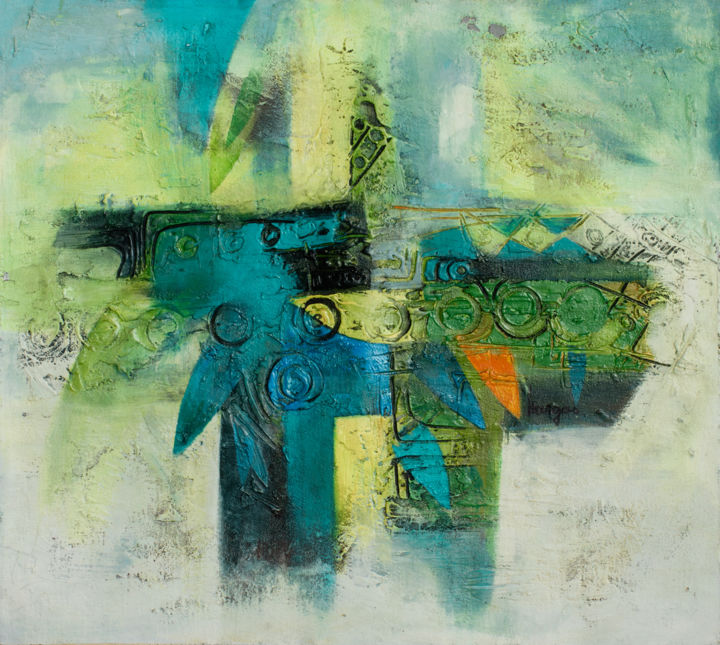 Painting titled "MESA RITUAL" by Juan Vargas, Original Artwork, Acrylic