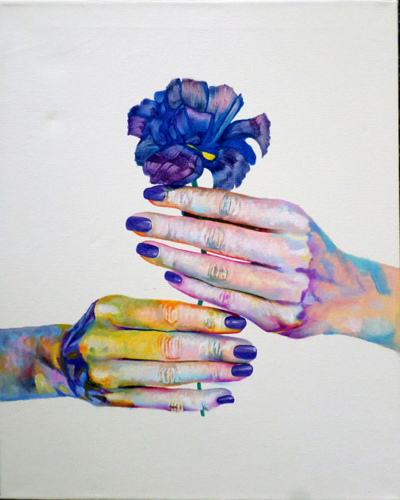 Painting titled "The Coloured Flower…" by Iulian Arsenie, Original Artwork, Oil