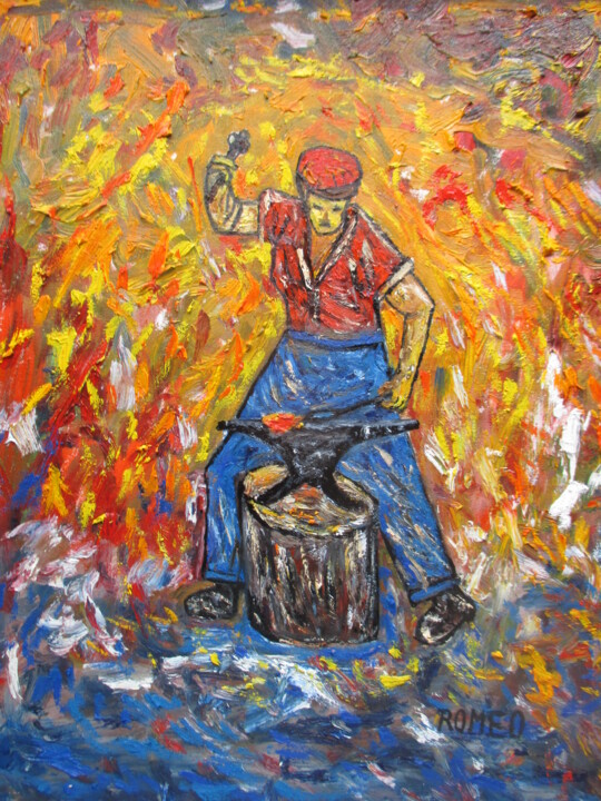 Pintura intitulada "MEU PAI - FERREIRO" por Romeo Zanchett, Obras de arte originais, Outro