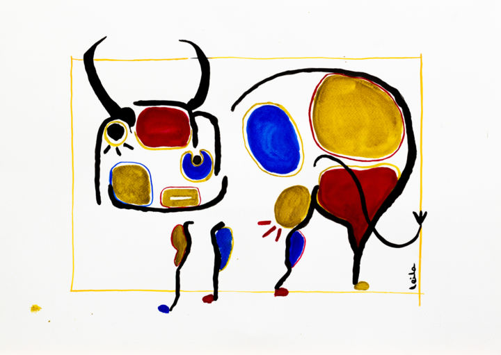 Peinture intitulée "Ré Création 14 "Mil…" par Leila Assmann, Œuvre d'art originale, Encre