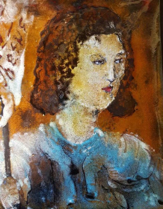 Malerei mit dem Titel "Jeanne - Pièce uniq…" von Isabelle Mathis, Original-Kunstwerk, Emaille Auf Holzplatte montiert