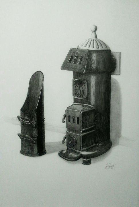 Drawing titled "The pot stove" by Ton Brouwer, Original Artwork, Ink