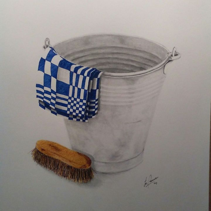 Drawing titled "Bucket and mop" by Ton Brouwer, Original Artwork, Ink