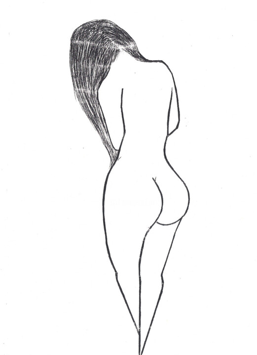 Drawing titled "Pudeur" by Vegeto, Original Artwork, Ink