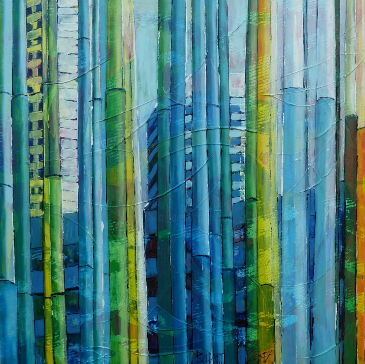 "Bambou Building" 绘画, 19.7x19.7 in