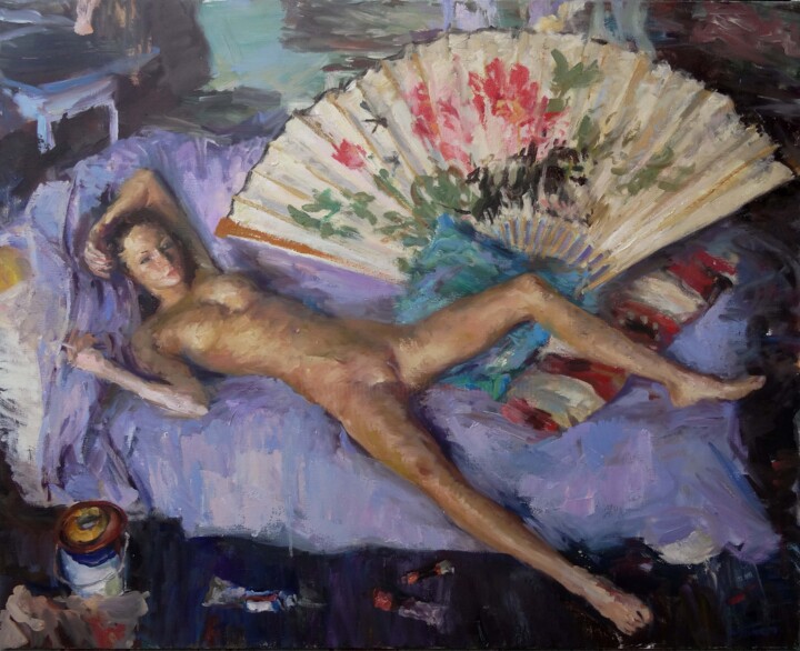 Joana à l'éventail 绘画, 28.7x39.4 in