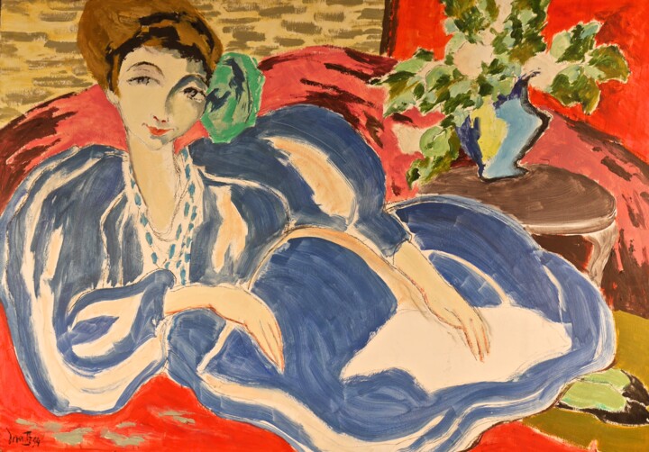 Peinture intitulée "Dame en bleu.jpg" par Dominique Bertrand, Œuvre d'art originale