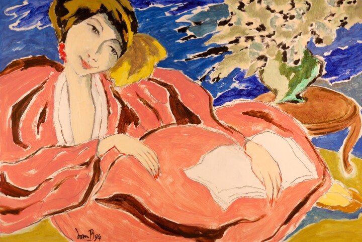 Peinture intitulée "La dame en rose.jpg" par Dominique Bertrand, Œuvre d'art originale
