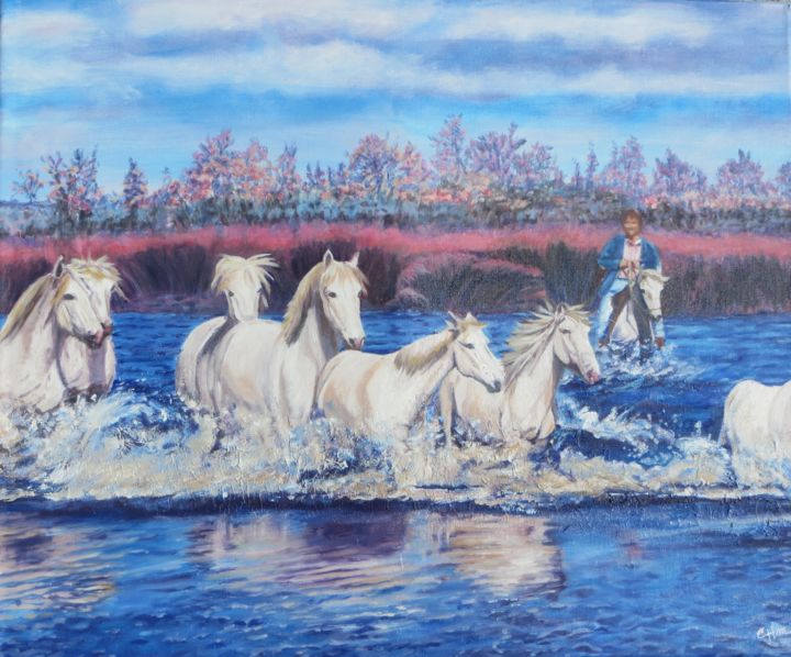 Peinture intitulée "CAMARGUE" par Chantal Martin (chm), Œuvre d'art originale, Huile