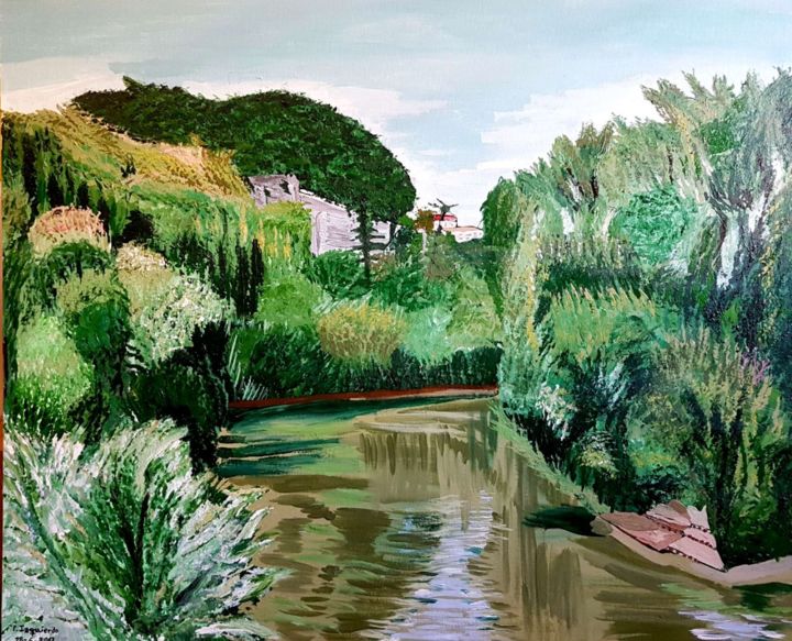 Painting titled "un rincon del Arga" by Maria Izquierdo, Original Artwork