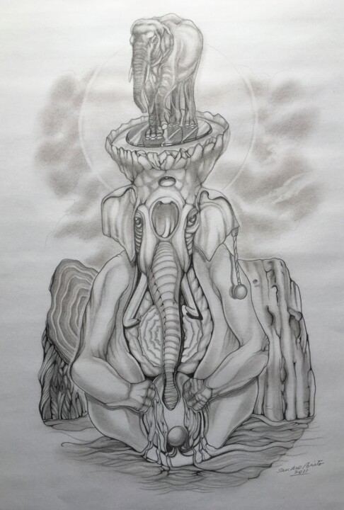 图画 标题为“Elephant 2” 由Sandro Brito (Sanarts), 原创艺术品, 石墨