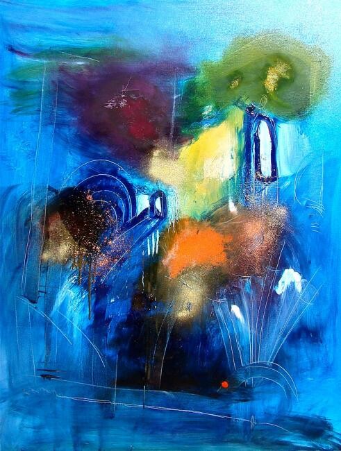 Peinture intitulée "Le chemin des grott…" par Muriel Cayet, Œuvre d'art originale