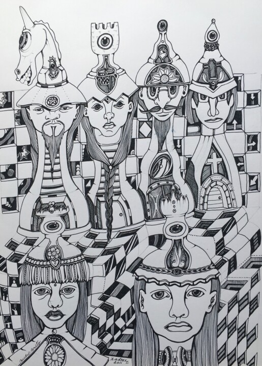 图画 标题为“Chess” 由Sandro Brito (Sanarts), 原创艺术品, 圆珠笔