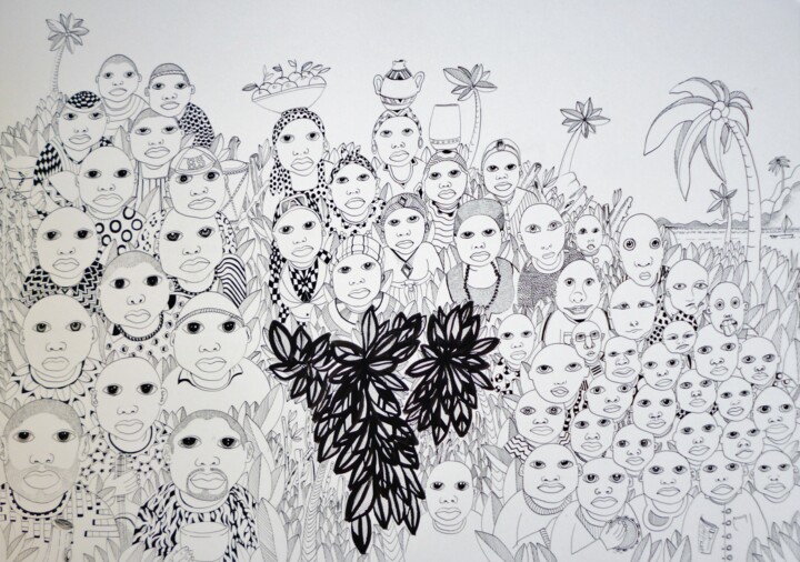 图画 标题为“Crowd” 由Sandro Brito (Sanarts), 原创艺术品, 墨