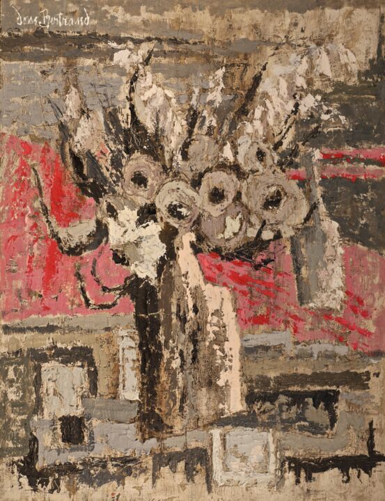 Peinture intitulée "Vase aux roses gris…" par Dominique Bertrand, Œuvre d'art originale, Huile