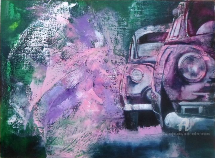 Peinture intitulée "Route 66" par Marie Andrée Hembert, Œuvre d'art originale, Huile Monté sur Châssis en bois