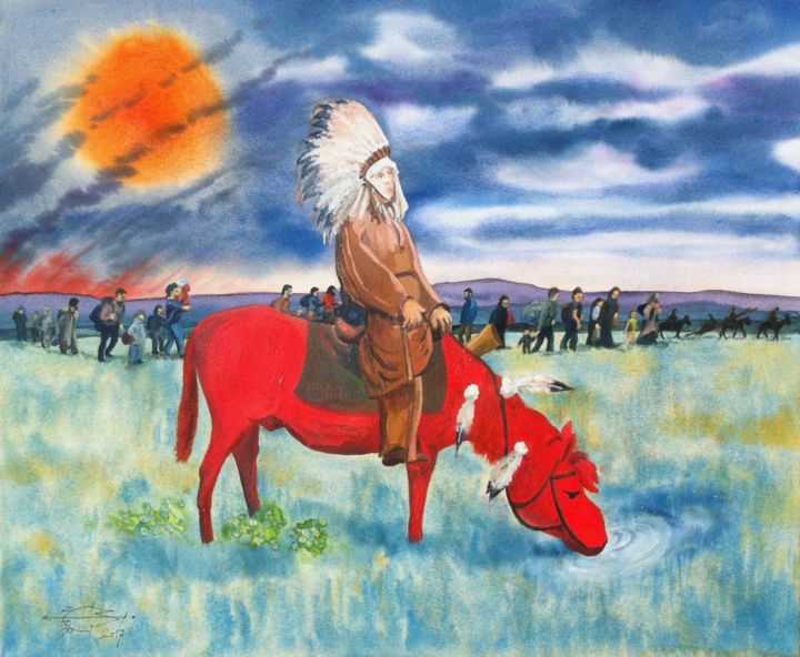 Cheval rouge 绘画, 19.7x24 in