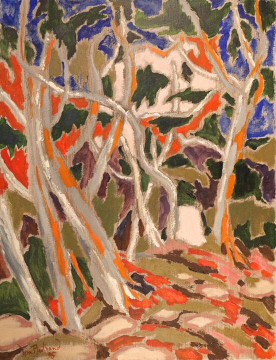 Peinture intitulée "Les pins" par Dominique Bertrand, Œuvre d'art originale, Huile