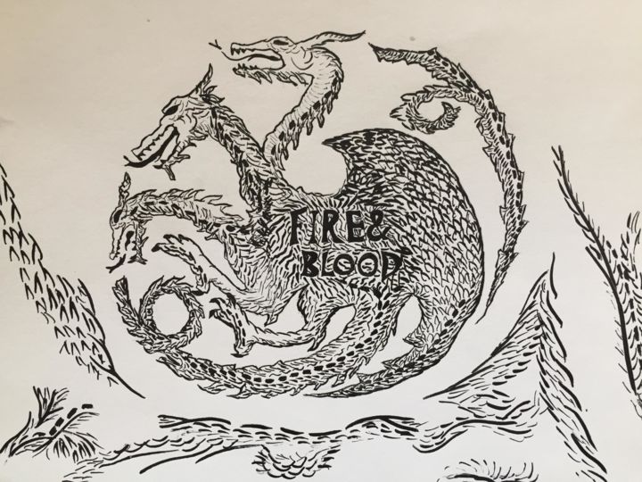 Drawing titled "House Targaryen" by Catherine Hélie, Original Artwork, Ink