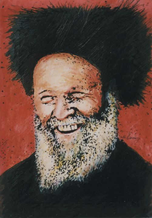 Rabbin qui rit (aquarelle) 绘画, 8.7x6.3 in