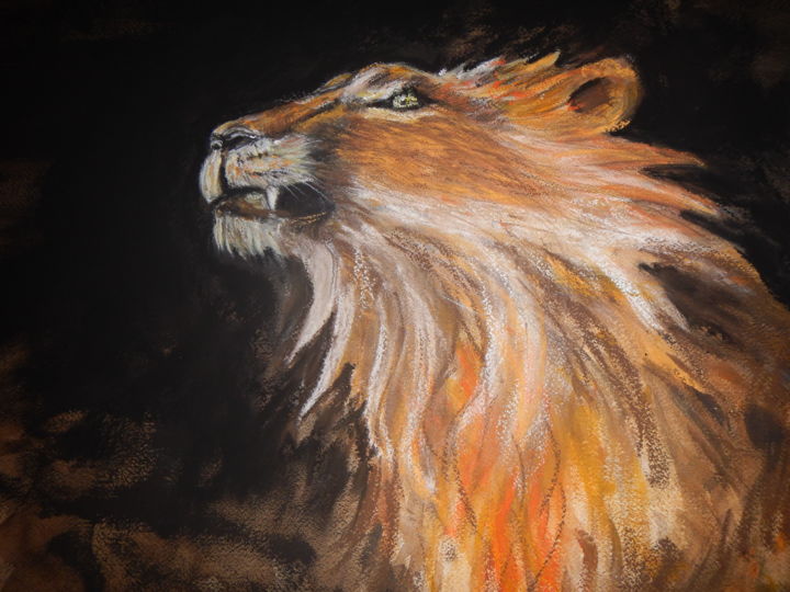 Рисунок под названием "Sa majesté King Lion" - Mylène Caïe-Bertin, Подлинное произведение искусства, Пастель