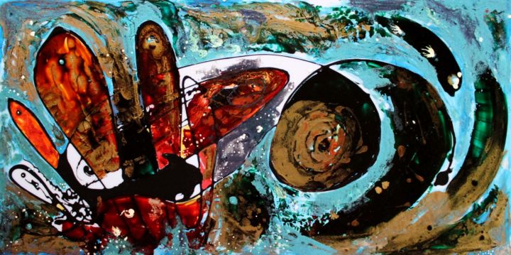 Peinture intitulée "Lac Baïkal, abstrai…" par Clau Redier-Clément, Œuvre d'art originale, Émail Monté sur Plexiglas