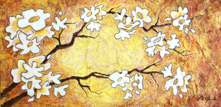 Peinture intitulée "Pommier en fleurs d…" par Meryl, Œuvre d'art originale, Acrylique Monté sur Châssis en bois