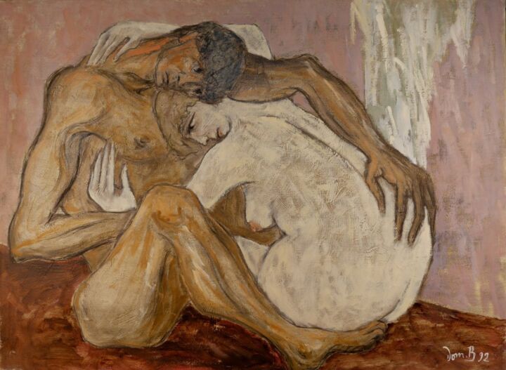 Peinture intitulée "Couple" par Dominique Bertrand, Œuvre d'art originale, Huile