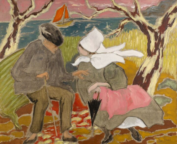 Peinture intitulée "Couple breton à la…" par Dominique Bertrand, Œuvre d'art originale, Huile