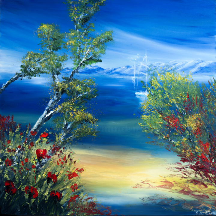 Peinture intitulée "Méditerranée" par Emmanuelle Menny Fleuridas, Œuvre d'art originale, Huile