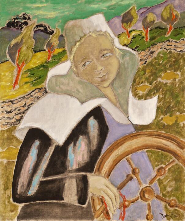 Peinture intitulée "la fileuse" par Dominique Bertrand, Œuvre d'art originale, Huile