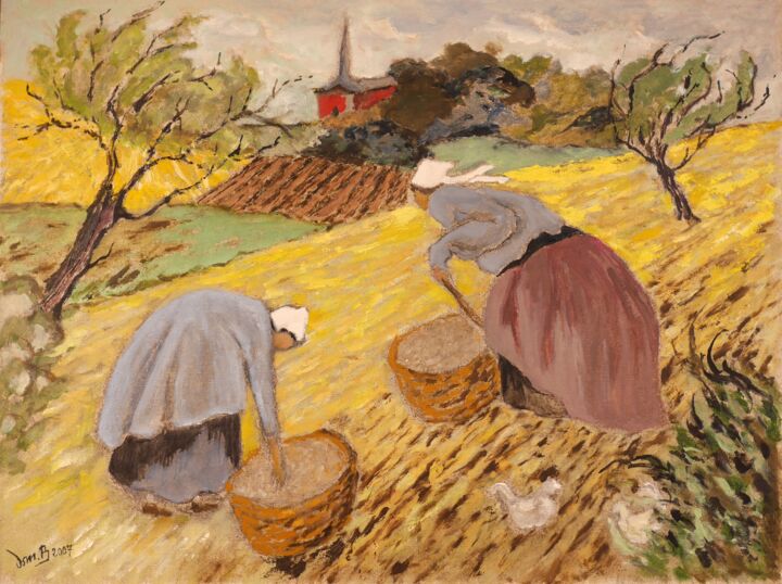 Peinture intitulée "Paysannes aux champs" par Dominique Bertrand, Œuvre d'art originale, Huile