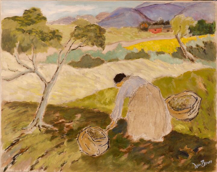 Peinture intitulée "Ramassage des pomme…" par Dominique Bertrand, Œuvre d'art originale, Huile
