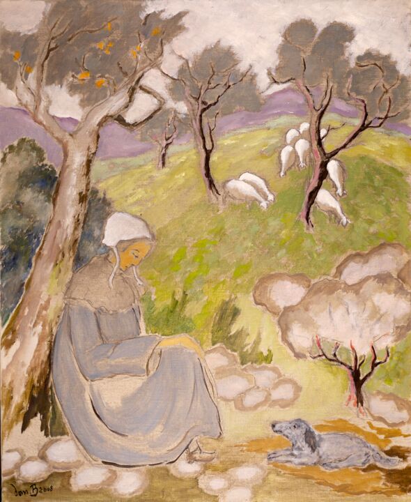 Peinture intitulée "Bretonne et Barnabé" par Dominique Bertrand, Œuvre d'art originale, Huile