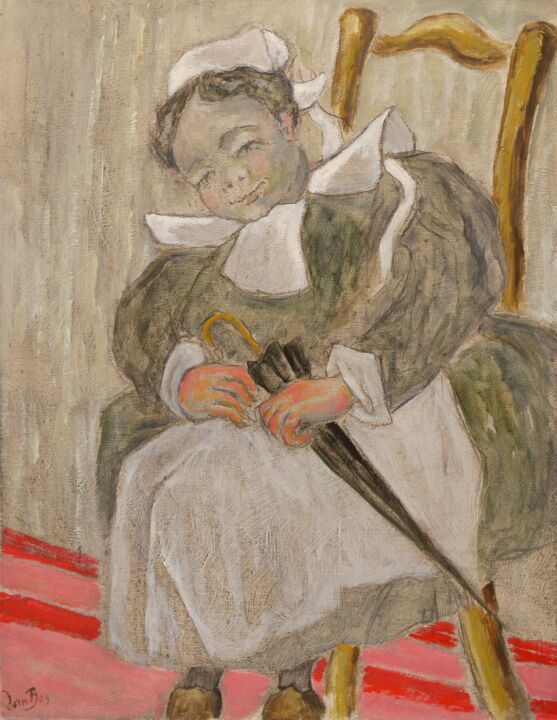 Peinture intitulée "Bretonne assise" par Dominique Bertrand, Œuvre d'art originale, Huile