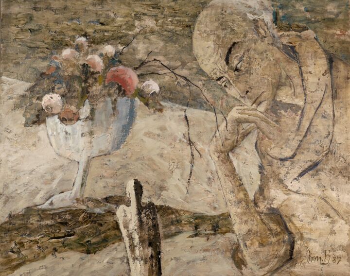 Peinture intitulée "Autoportrait avec b…" par Dominique Bertrand, Œuvre d'art originale, Huile